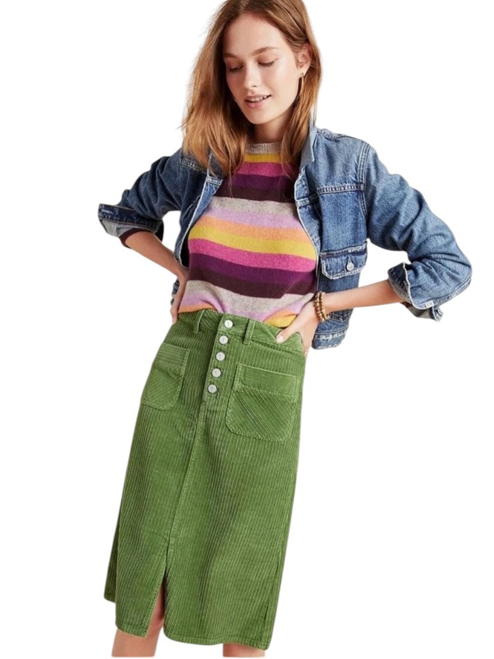 Pilcro & the Letterpress by Anthropologie Green Corduroy Pencil Skirt size 6
